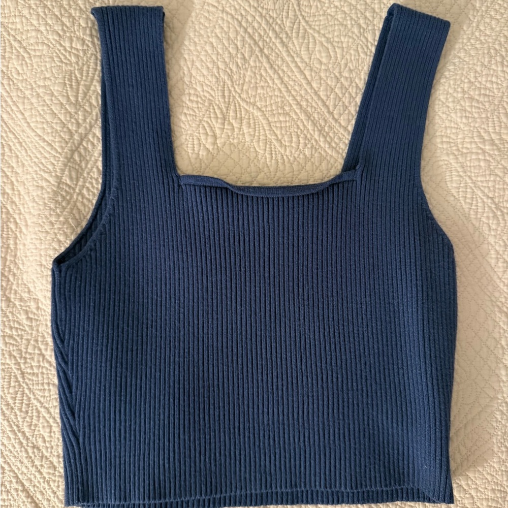 Navy Blue Ribbed Tank Top - Picture 2 of 2